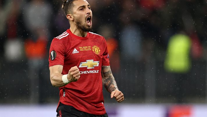 GDANSK, POLAND - MAY 26: Alex Telles of Manchester United celebrates scoring their team's second penalty in the penalty shoot out during the UEFA Europa League Final between Villarreal CF and Manchester United at Gdansk Arena on May 26, 2021 in Gdansk, Poland. (Photo by Maja Hitij/Getty Images) GDANSK, POLAND - MAY 26: Alex Telles of Manchester United celebrates scoring their team's second penalty in the penalty shoot out during the UEFA Europa League Final between Villarreal CF and Manchester United at Gdansk Arena on May 26, 2021 in Gdansk, Poland. (Photo by Maja Hitij/Getty Images)