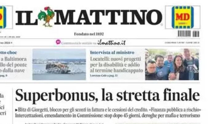 PRIMA PAGINA IL MATTINO OGGI