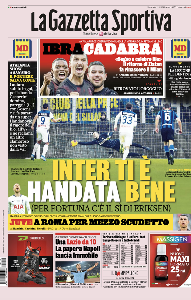 LE PRIME PAGINE DEI QUOTIDIANI SPORTIVI DEL 12.1