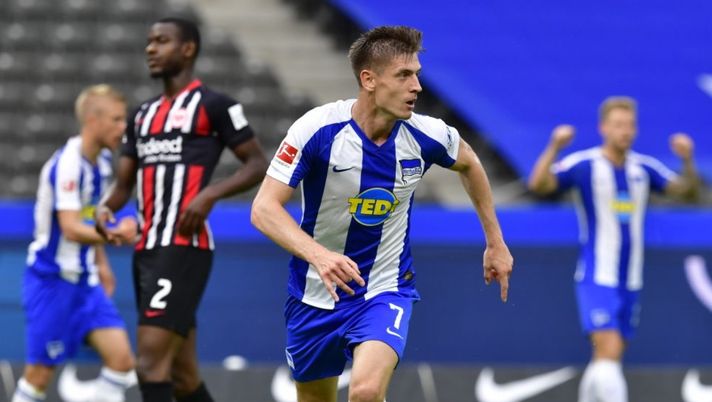 L'esultanza di Krysztof Piatek in Hertha Berlino-Eintracht Francoforte (credits: Getty Images)