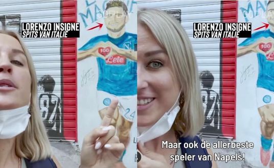 Lady Mertens e la gaffe (con bacio) davanti ai murales di Napoli: confonde Dries con&#8230; 