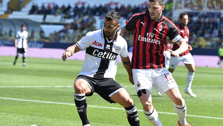 Fabio Ceravolo ed Alessio Romagnoli in Parma-Milan 1-1 del 20 aprile 2019 (credits: GETTY Images) 