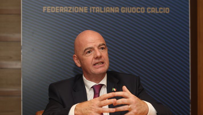 ROME, ITALY - SEPTEMBER 09: FIFA President Gianni Infantino speaks during the FIGC press conference on September 9, 2020 in Rome, Italy. (Photo by Paolo Bruno/Getty Images) ROME, ITALY - SEPTEMBER 09: FIFA President Gianni Infantino speaks during the FIGC press conference on September 9, 2020 in Rome, Italy. (Photo by Paolo Bruno/Getty Images)