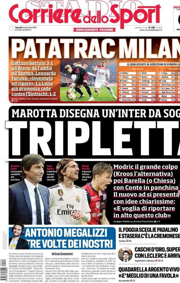 Prima Pagina, Corriere dello Sport: “Tripletta. Patatrac Milan. Il Foggia sceglie Padalino…” Prima Pagina, Corriere dello Sport: “Tripletta. Patatrac Milan. Il Foggia sceglie Padalino…”