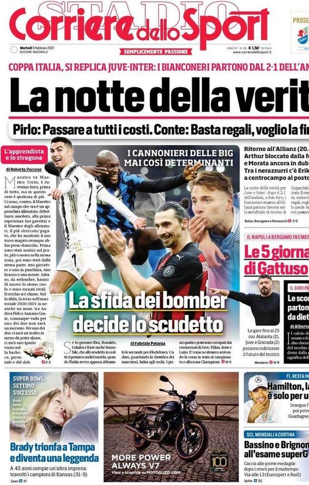  Il Corriere dello Sport, la prima pagina di oggi, martedì 9 febbraio 2021 