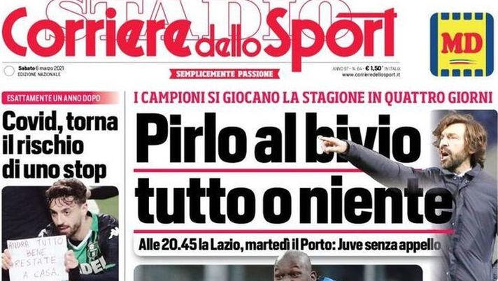 Prima Pagina, Corriere dello Sport: “Pirlo al bivio, tutto o niente! Solo il City va più forte dell’Inter” Prima Pagina, Corriere dello Sport: “Pirlo al bivio, tutto o niente! Solo il City va più forte dell’Inter”