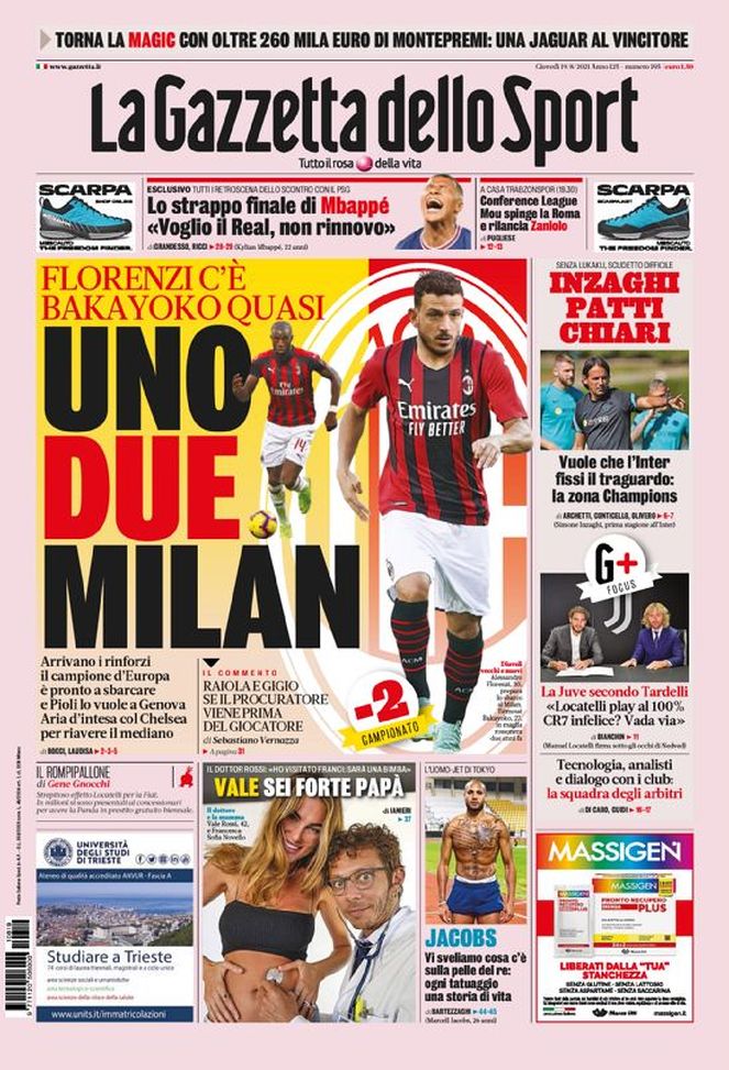 Prima Pagina, La Gazzetta dello Sport: “Uno due Milan. Inzaghi patti chiari” 