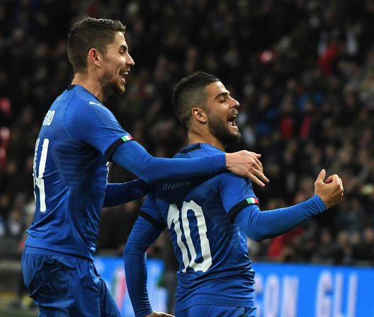 LONDON, ENGLAND - MARCH 27: Lorenzo Insigne of Italy #10 celebrates after scoring the first goal during the friendly match between England and Italy at Wembley Stadium on March 27, 2018 in London, England. (Photo by Claudio Villa/Getty Images) LONDON, ENGLAND - MARCH 27: Lorenzo Insigne of Italy #10 celebrates after scoring the first goal during the friendly match between England and Italy at Wembley Stadium on March 27, 2018 in London, England. (Photo by Claudio Villa/Getty Images)