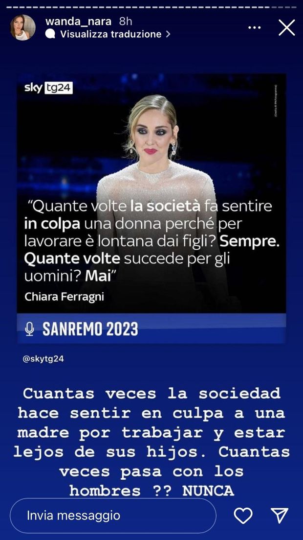 Sanremo, Wanda Nara applaude il monologo di Chiara Ferragni: “Quante volte la società…”- immagine 3