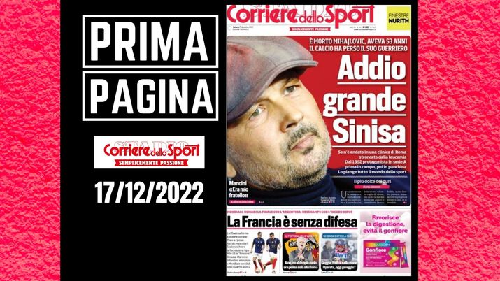 Prima pagina Corriere dello Sport 17/12/2022