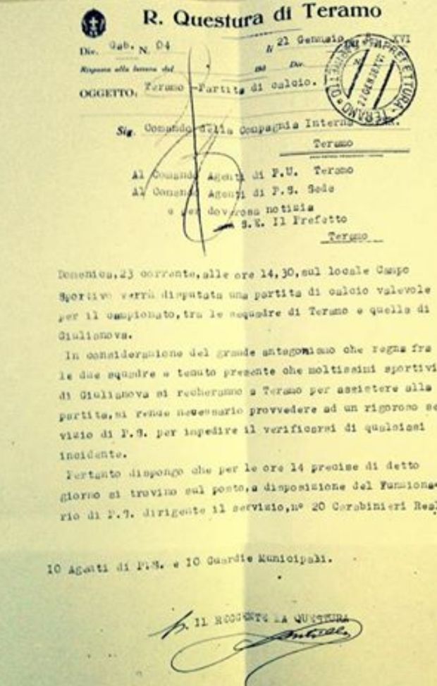 Il podestà e il derby Giulianova-Teramo del 1938... 