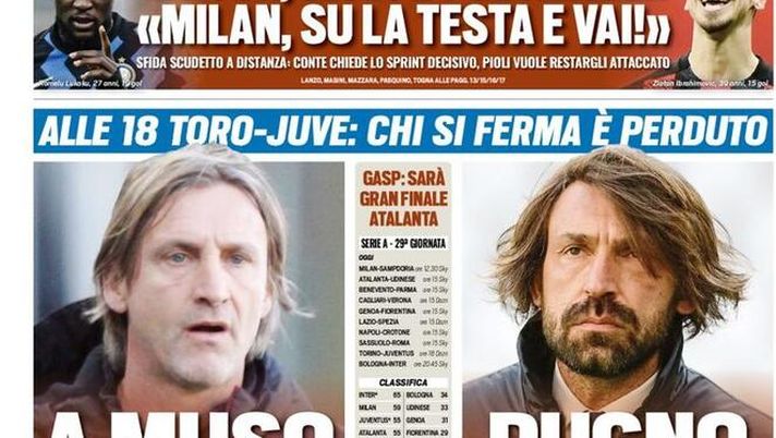 Prima Pagina, Tuttosport: “Toro-Juve, chi si ferma è perduto! Inter, zitti e pedalare” Prima Pagina, Tuttosport: “Toro-Juve, chi si ferma è perduto! Inter, zitti e pedalare”