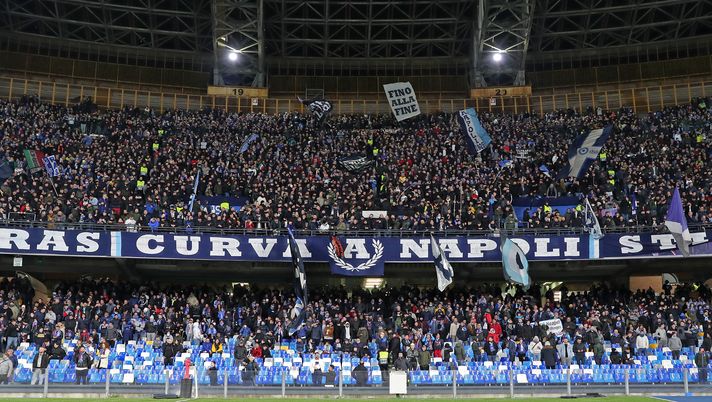 NAPLES, ITALY - FEBRUARY 25: SSC Napoli supporters during the UEFA Champions League round of 16 first leg match between SSC Napoli and FC Barcelona at Stadio San Paolo on February 25, 2020 in Naples, Italy. (Photo by Francesco Pecoraro/Getty Images) 