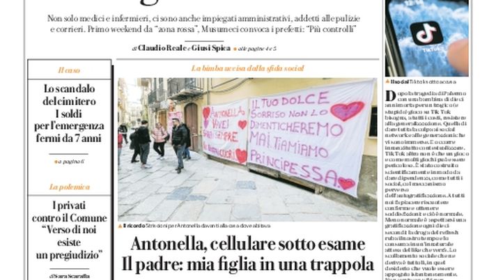 Prima Pagina, La Repubblica-Palermo: “Covid, più di 3mila i contagiati sul lavoro. Antonella, cellulare sotto esame” 
