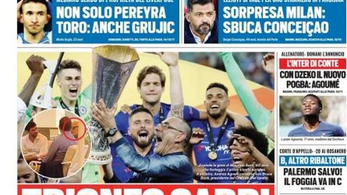 Prima Pagina, Tuttosport: “Trionfo Sarri. Palermo salvo! Sorpresa Milan: sbuca Conceiçao” 