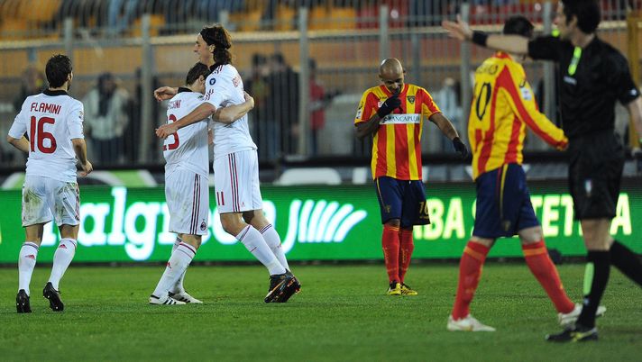 Lecce-Milan 1-1 Serie A 2010-2011 esultanza gol Ibrahimovic