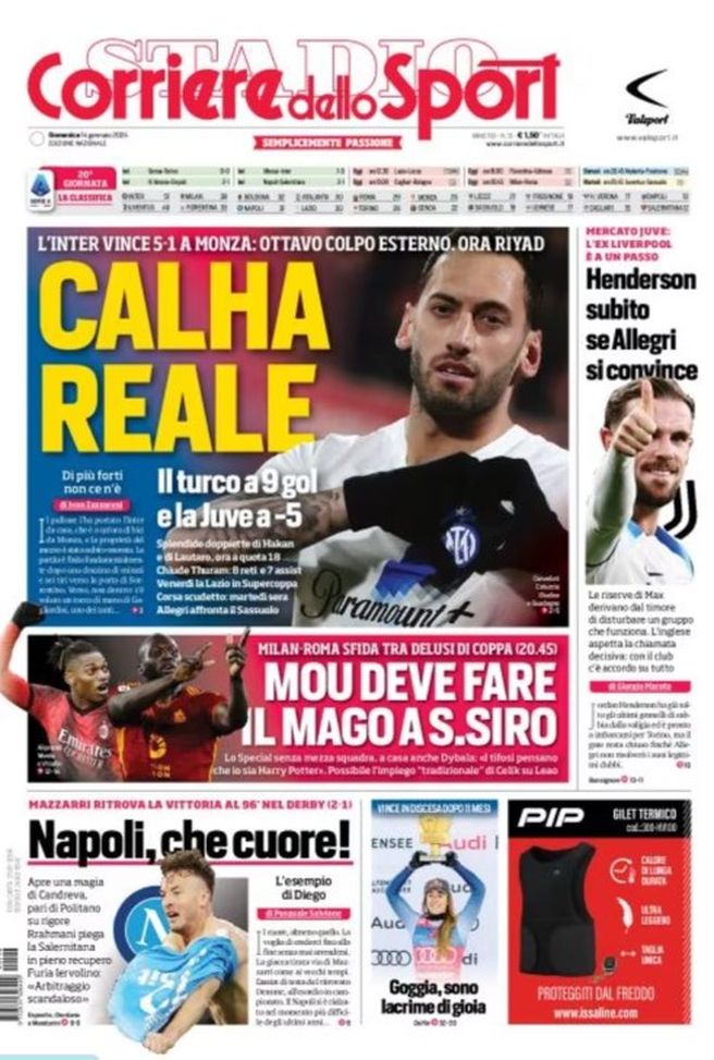 EDICOLA / CdS: Inter, Calha reale: il turco a 9 gol e la Juve a -5 - immagine 1