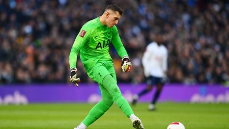 LONDON, ENGLAND - JANUARY 09: Pierluigi Gollini of Tottenham Hotspur in action during the Emirates FA Cup Third Round match between Tottenham Hotspur and Morecambe at Tottenham Hotspur Stadium on January 09, 2022 in London, England. (Photo by Alex Davidson/Getty Images)