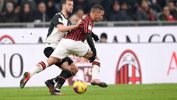 MILAN, ITALY - FEBRUARY 13: Miralem Pjanic of Juventus competes for the ball with Ismael Bennacer of AC Milan during the Coppa Italia Semi Final match between AC Milan and Juventus at Stadio Giuseppe Meazza on February 13, 2020 in Milan, Italy. (Photo by Daniele Badolato - Juventus FC/Juventus FC via Getty Images) MILAN, ITALY - FEBRUARY 13: Miralem Pjanic of Juventus competes for the ball with Ismael Bennacer of AC Milan during the Coppa Italia Semi Final match between AC Milan and Juventus at Stadio Giuseppe Meazza on February 13, 2020 in Milan, Italy. (Photo by Daniele Badolato - Juventus FC/Juventus FC via Getty Images)