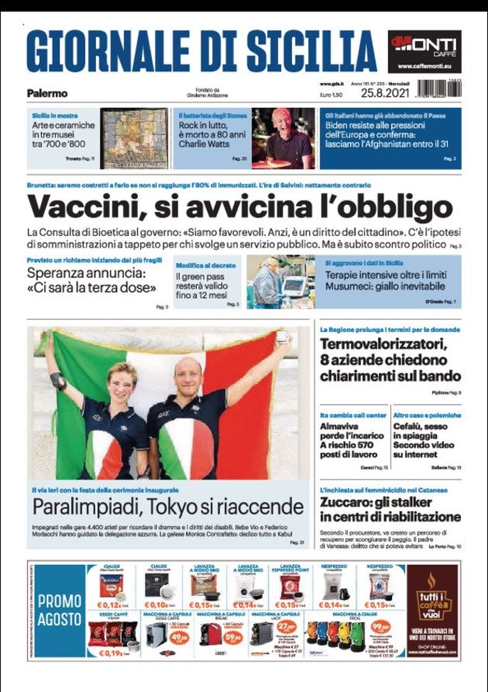 Prima Pagina, Giornale di Sicilia: “Vaccini, si avvicina l’obbligo” 