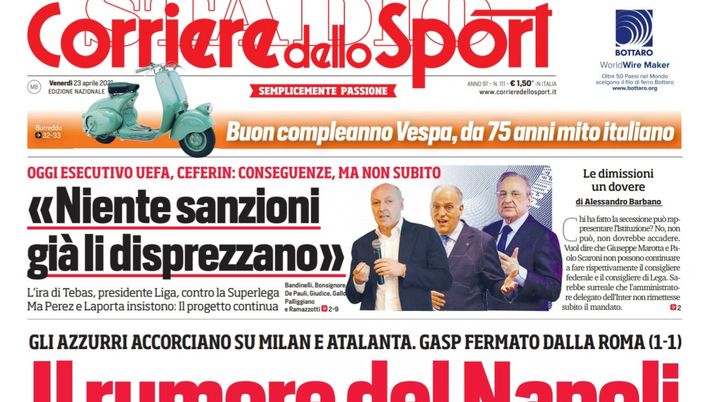 Prima Pagina, Corriere dello Sport: “Il rumore del Napoli. Niente sanzioni, già li disprezzano” 