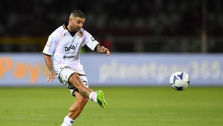 TURIN, ITALY - AUGUST 06:  Francesco De Rose of Palermo calcio in action during the Coppa Italia match between Torino FC and Palermo at Olimpico Stadium on August 6, 2022 in Turin, Italy.  (Photo by Valerio Pennicino/Getty Images)  Cesena