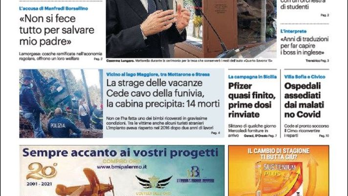 Prima Pagina, Giornale di Sicilia: “O contro la mafia o complici. Al Palermo l’andata” Prima Pagina, Giornale di Sicilia: “O contro la mafia o complici. Al Palermo l’andata”