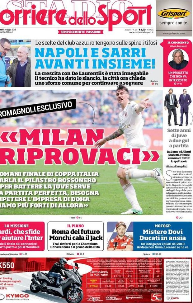 Prima Pagina, Corriere dello Sport: “Romagnoli: ‘Milan riprovaci, ripetere l’impresa di Doha’. Napoli e Sarri avanti insieme! Monchi cala il Jack…” Prima Pagina, Corriere dello Sport: “Romagnoli: ‘Milan riprovaci, ripetere l’impresa di Doha’. Napoli e Sarri avanti insieme! Monchi cala il Jack…”
