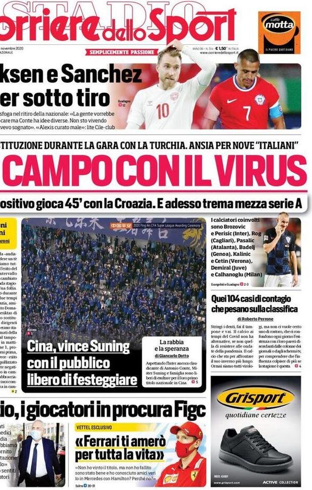 Corriere dello Sport, la prima pagina di oggi, venerdì 13 novembre 2020 Corriere dello Sport, la prima pagina di oggi, venerdì 13 novembre 2020