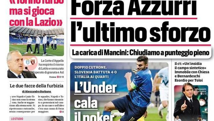Prima Pagina, Corriere dello Sport: &#8220;Forza Azzurri, l&#8217;ultimo sforzo. L&#8217;Under cala il poker&#8221; 