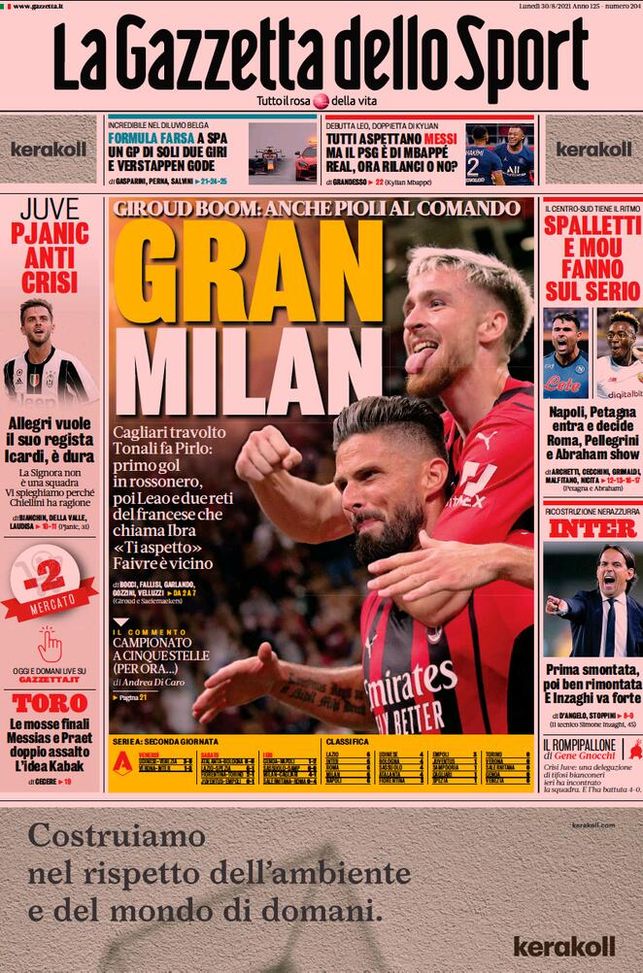 Prima Pagina, La Gazzetta dello Sport: “Gran Milan! Allegri vuole il suo regista”  Prima Pagina, La Gazzetta dello Sport: “Gran Milan! Allegri vuole il suo regista”