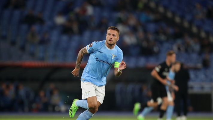 ROME, ITALY - OCTOBER 13: Ciro Immobile of SS Lazio in action during the UEFA Europa League group F match between SS Lazio and SK Sturm Graz at Stadio Olimpico on October 13, 2022 in Rome, Italy. (Photo by Paolo Bruno/Getty Images) GREGUCCI E IL DERBY