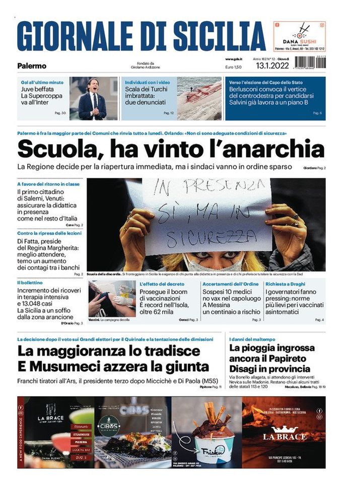 Prima Pagina, Giornale di Sicilia: “Scuola, ha vinto l’anarchia” - immagine 1