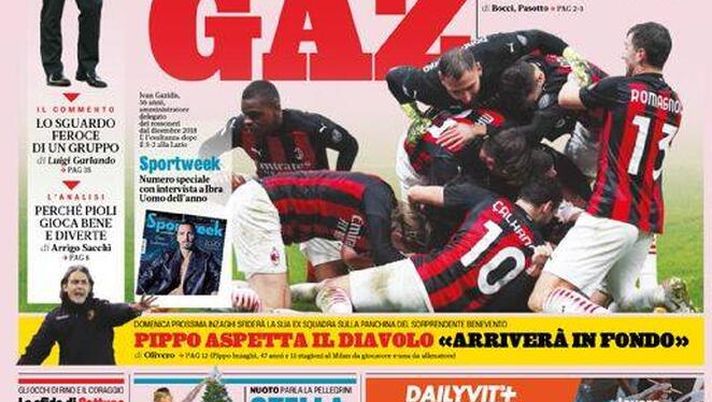 Gazzetta dello Sport, la prima pagina di oggi, domenica 27 dicembre 2020 