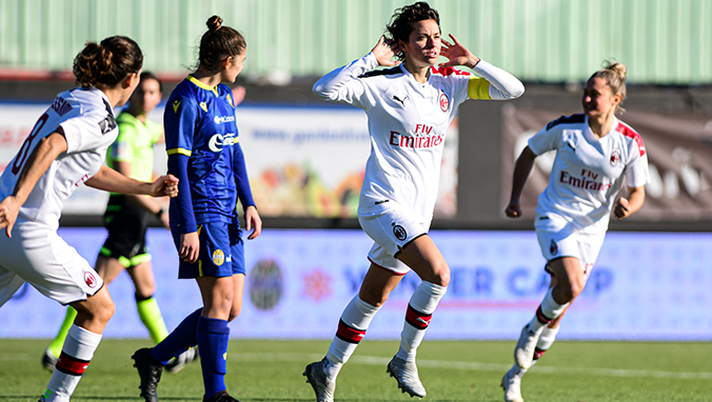 Verona-Milan 0-1 della Serie A Femminile: Valentina Giacinti esulta per il gol (credits: acmilan.com) 