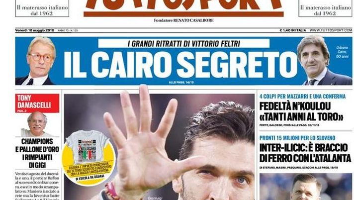 Prima Pagina, Tuttosport: “Premier Buffon. Fedeltà N’Koulou. Inter-Ilicic, braccio di ferro con l’Atalanta…” 