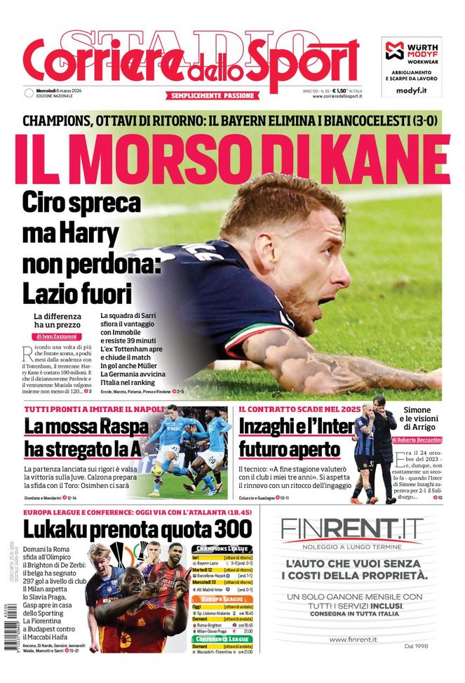 Prima pagina Corriere dello Sport: “Il morso di Kane”- immagine 2