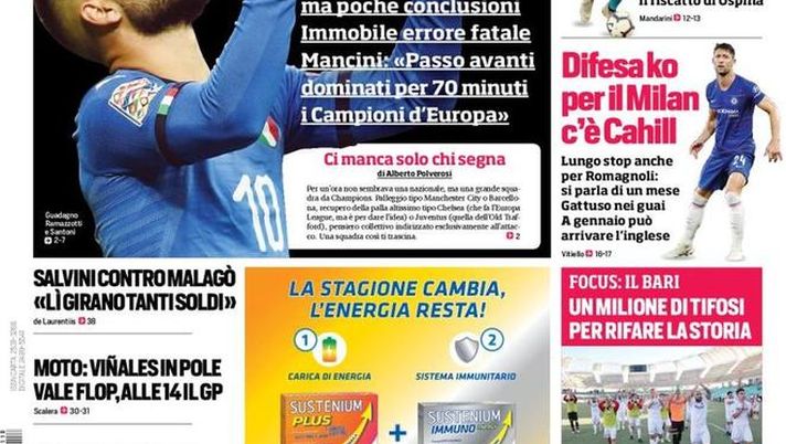 Prima Pagina, Corriere dello Sport: “Bella Mancio. Dybala fa impazzire l’Argentina. Per il Milan c’è Cahill…” Prima Pagina, Corriere dello Sport: “Bella Mancio. Dybala fa impazzire l’Argentina. Per il Milan c’è Cahill…”