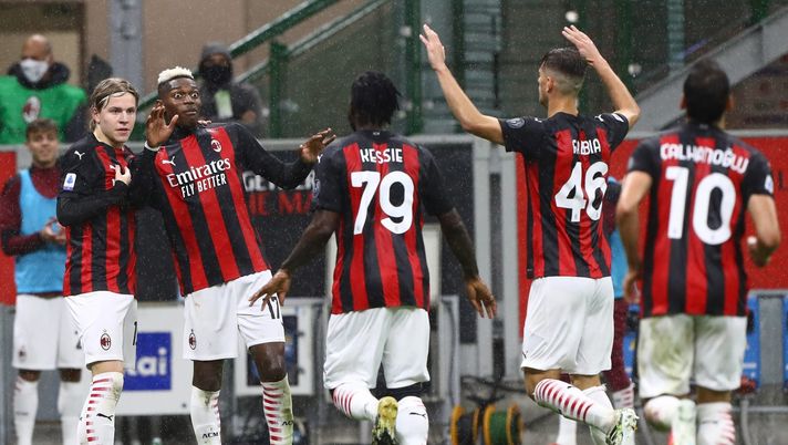 4 ottobre 2020, Milan-Spezia 3-0: l'esultanza per il secondo gol di Rafael Leao (credits: GETTY Images) 