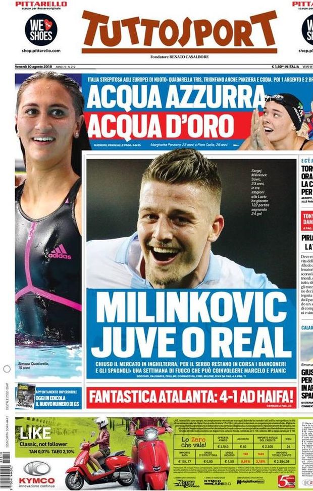 Prima Pagina, Tuttosport: “Milinkovic, Juve o Real. Ljajic diventa la chiave per Zaza. Giustizia per il Parma…” Prima Pagina, Tuttosport: “Milinkovic, Juve o Real. Ljajic diventa la chiave per Zaza. Giustizia per il Parma…”