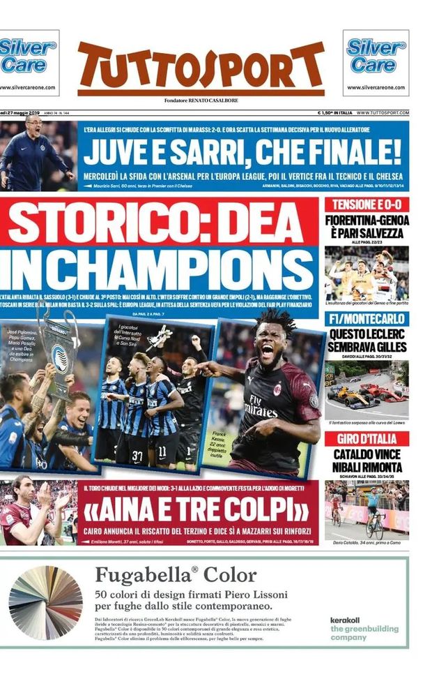 Prima Pagina, Tuttosport: “Storico: Dea in Champions. Juve e Sarri, che finale! Aina e tre colpi” Prima Pagina, Tuttosport: “Storico: Dea in Champions. Juve e Sarri, che finale! Aina e tre colpi”
