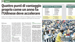 Messaggero Veneto: Quattro punti di vantaggio proprio come un anno fa, l’Udinese deve accelerare