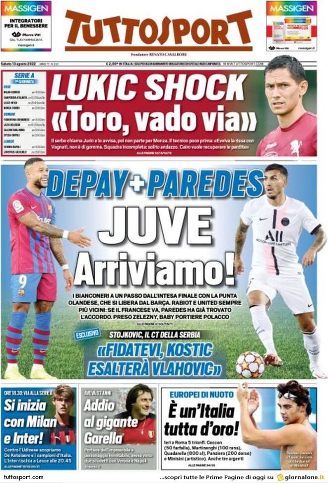 prima pagina tuttosport 13/08/2022 prima pagina tuttosport 13/08/2022