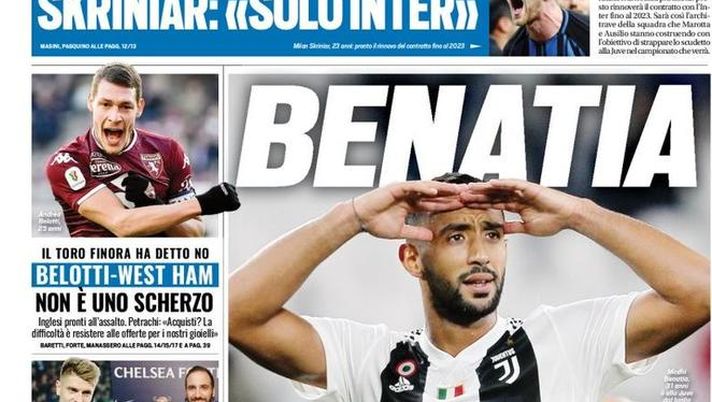 Prima Pagina, Tuttosport: “Champions Piatek. Škriniar: ‘Solo Inter’. Belotti-West Ham, non è uno scherzo…” 
