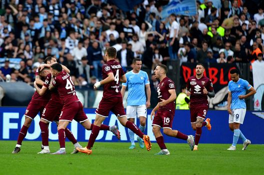 ROME, ITALY - APRIL 22: Ivan Ilic of Torino FC celebrates a opening goal with his team mates during the Serie A match between SS Lazio and Torino FC at Stadio Olimpico on April 22, 2023 in Rome, Italy. (Photo by Marco Rosi - SS Lazio/Getty Images)
