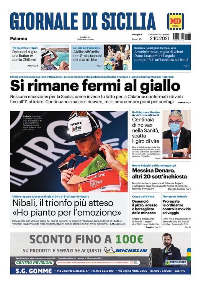 Prima Pagina, Giornale di Sicilia: “Si rimane fermi al giallo, nessuna eccezione” - immagine 1