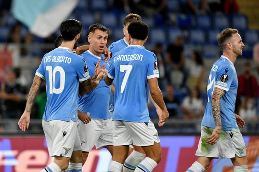 ROME, ITALY - SEPTEMBER 30: Patricio Gil Gabarron of SS Lazio celebrates a second goal during the UEFA Europa League group E match between SS Lazio and Lokomotiv Moskva at Olimpico Stadium on September 30, 2021 in Rome, Italy. (Photo by Marco Rosi - SS Lazio/Getty Images) ROME, ITALY - SEPTEMBER 30: Patricio Gil Gabarron of SS Lazio celebrates a second goal during the UEFA Europa League group E match between SS Lazio and Lokomotiv Moskva at Olimpico Stadium on September 30, 2021 in Rome, Italy. (Photo by Marco Rosi - SS Lazio/Getty Images)