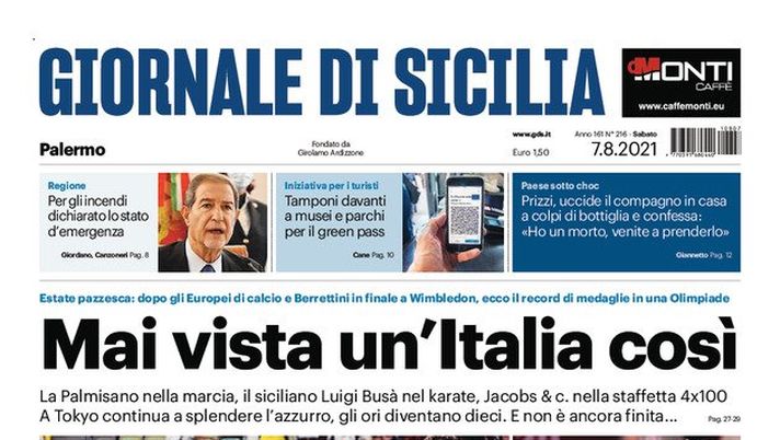 Prima Pagina, Giornale di Sicilia: &#8220;Mai vista un&#8217;Italia così! Estate pazzesca&#8221; 