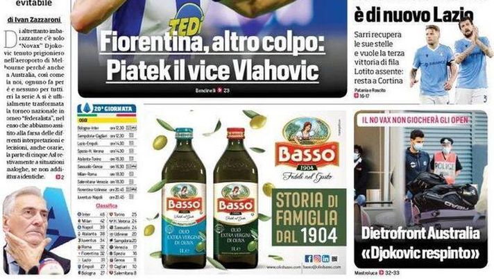 Prima Pagina, Corriere dello Sport: “Dimezzati dalle ASL. Fiorentina, colpo Piatek” - immagine 1