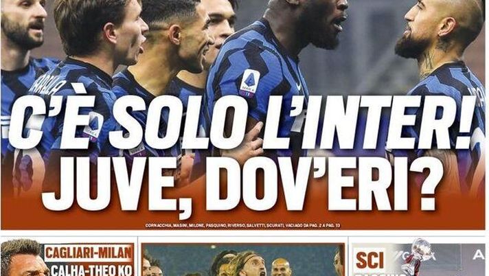 Prima pagina, Tuttosport: “C’è solo l’Inter, Juve dov’eri? Milan, Theo-Calha k.o. ma è arrivato Mandzukic”  Prima pagina, Tuttosport: “C’è solo l’Inter, Juve dov’eri? Milan, Theo-Calha k.o. ma è arrivato Mandzukic”